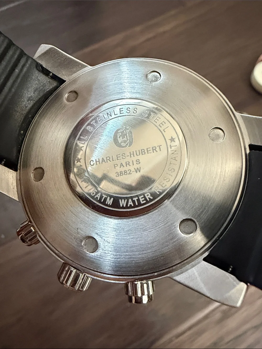 Men's Silver Chronograph Watch with Black Strap - Picture 4 of 15
